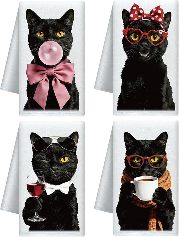 CUTHOLLOW Cute Funny Black Cats Decorative Kitchen Towels Set of 4, by CUTHOLLOW