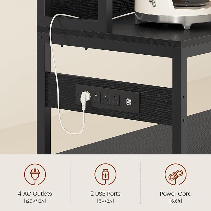 47.2 in Bakers Rack with Power Outlet & LED Light, Coffee Bar with Coffee Pod - Image 4