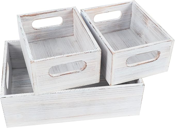 PHOENANCEE Wooden Crate For Storage, Wood Decorative Display Crate Box Set of 3 by PHOENANCEE