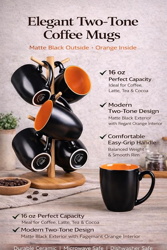 GBhome 16oz Coffee Mugs Set of 6, Large Ceramic Coffee Mugs - Image 6