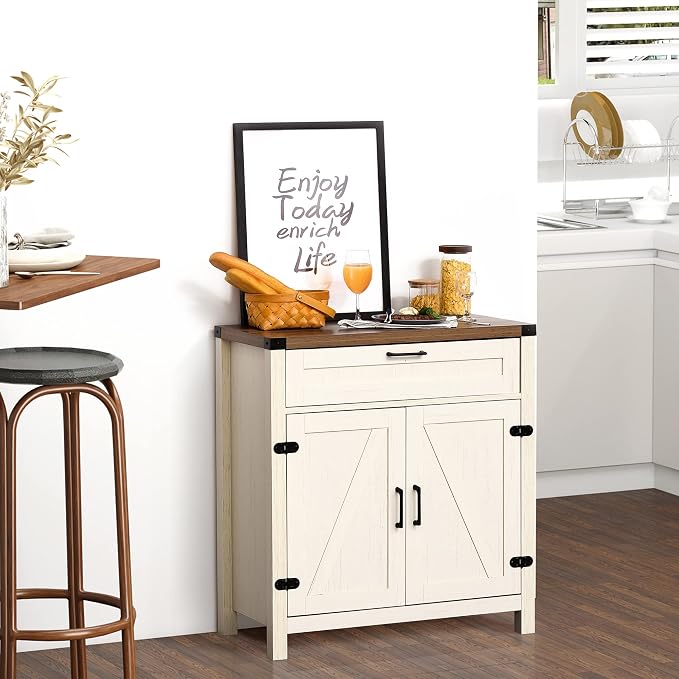 HOMCOM Sideboard with Storage Drawer, Modern Farmhouse Kitchen Cabinet with 2 - Image 4