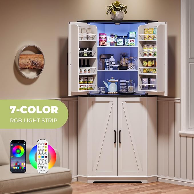 Dripex 71" White Corner Pantry Cabinet, Farmhouse Tall Storage Cabinet - Image 5