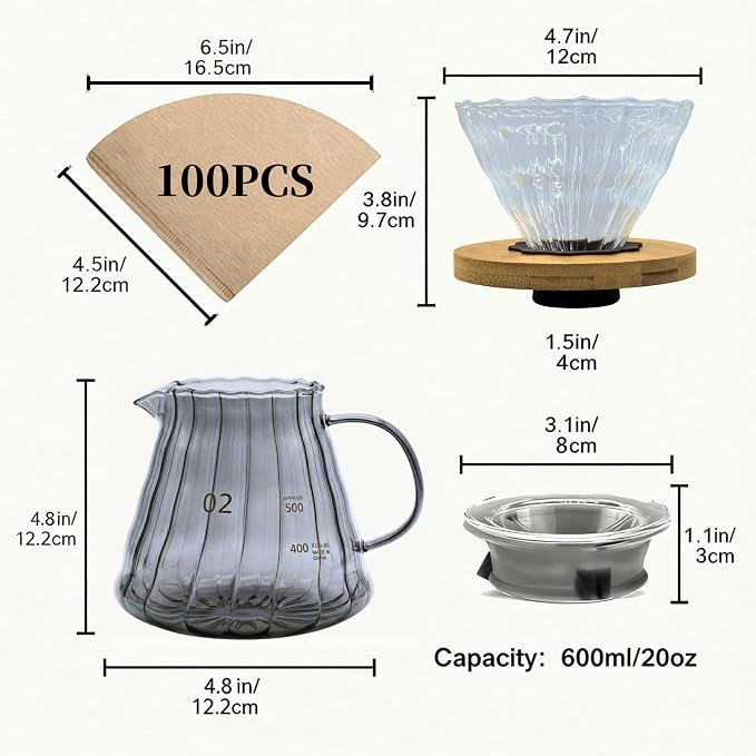 Pour Over Coffee Maker Set, 20oz Borosilicate Glass Carafe - Image 3