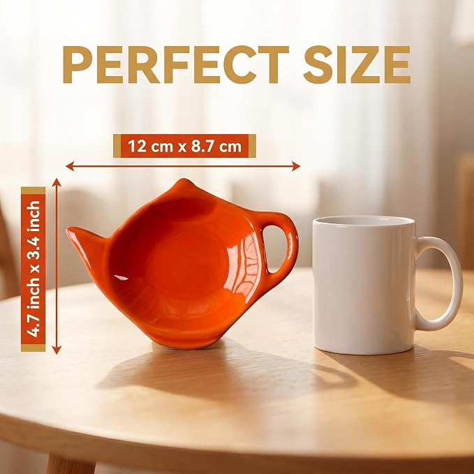 2 Pcs Ceramic Tea Bag Holder Set, Teapot Shaped, Effective Drip Tray - Image 2