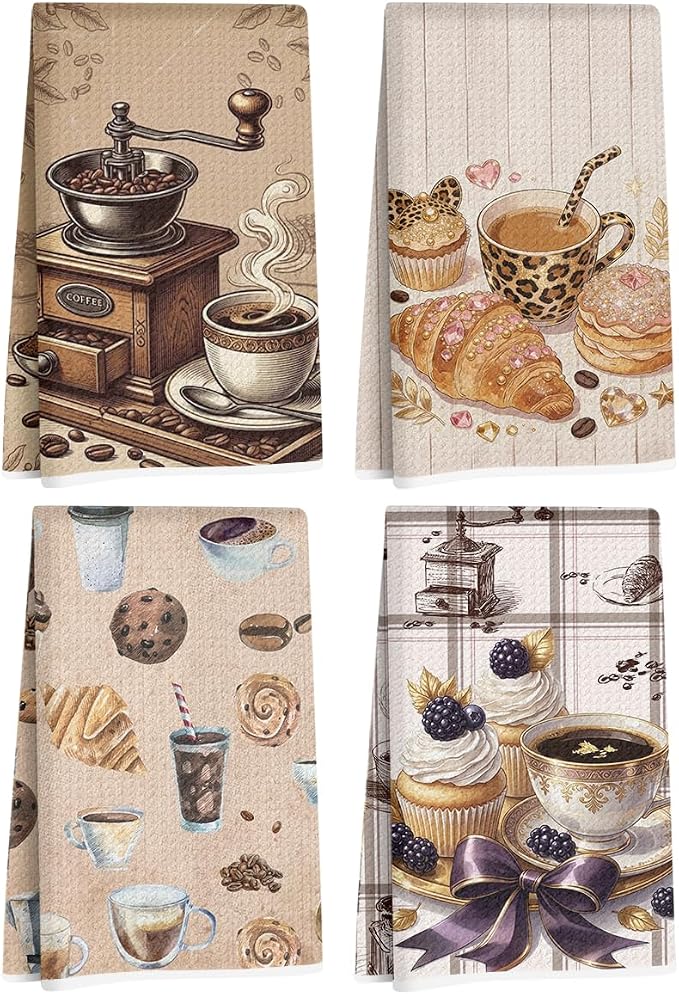 Hanamiya Na 4 Pcs Vintage Coffee Kitchen Towels 14x24 Inch, Housewarming Gifts by Hanamiya+Na