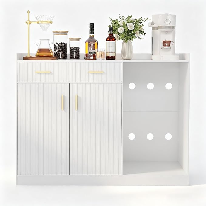 Garvee Coffee Bar Cabinet with Fridge Space, Fluted Wine Cabinet with Charging - Image 8