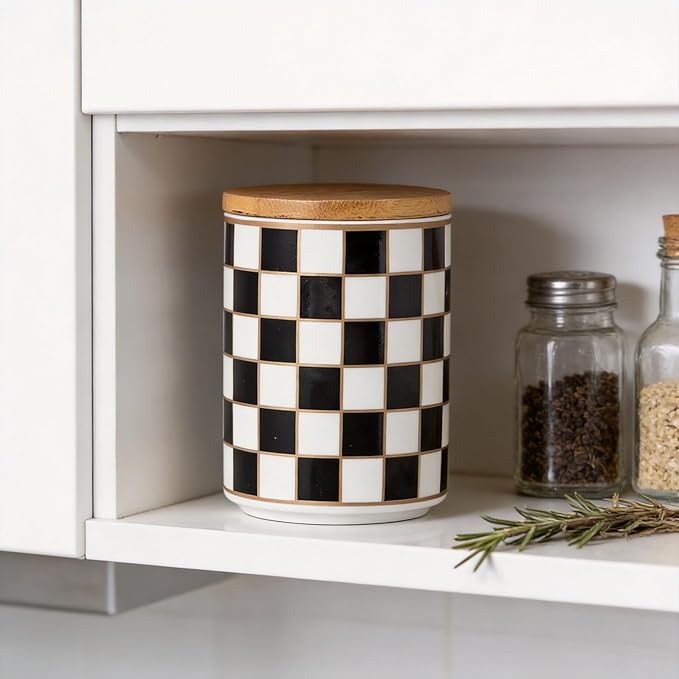 Kitchen Countertop Ceramic Checkered Canisters, Airtight Kitchen Canisters - Image 4