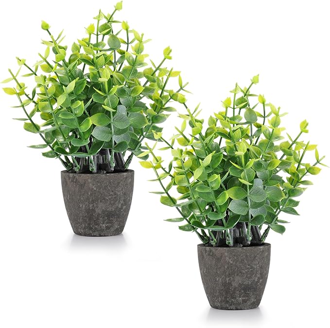 FAVOWREATH 2 Pack Fake Plants Ceramic Mini Artificial Greenery Potted Plants by FAVOWREATH