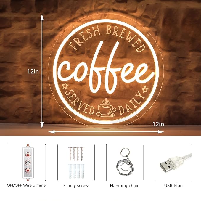 Neon Coffee Sign, Dimmable LED Bar Sign - Image 7
