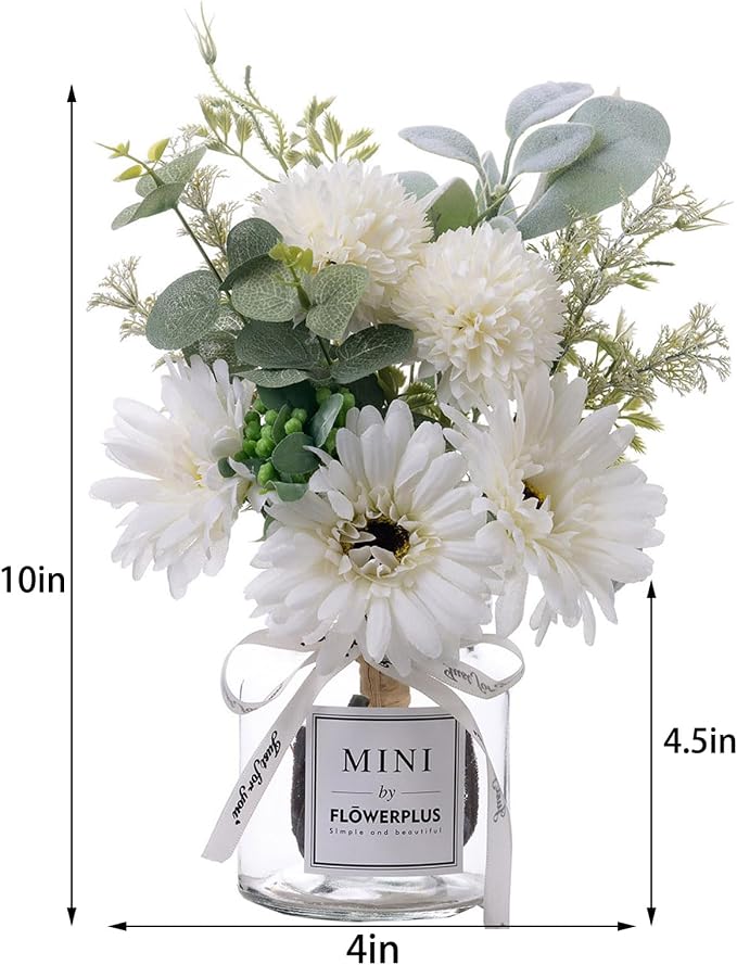 LADADA White Artificial Daisy Flower Set Glass Vase Table Centerpiece Home Decor - Image 6
