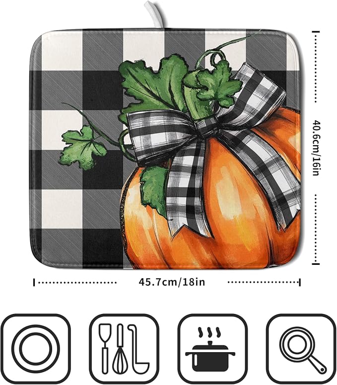 Giwawa 16"x18" Fall Decorative Dish Drying Mat- Autumn Orange Pumpkin Bowknot - Image 2