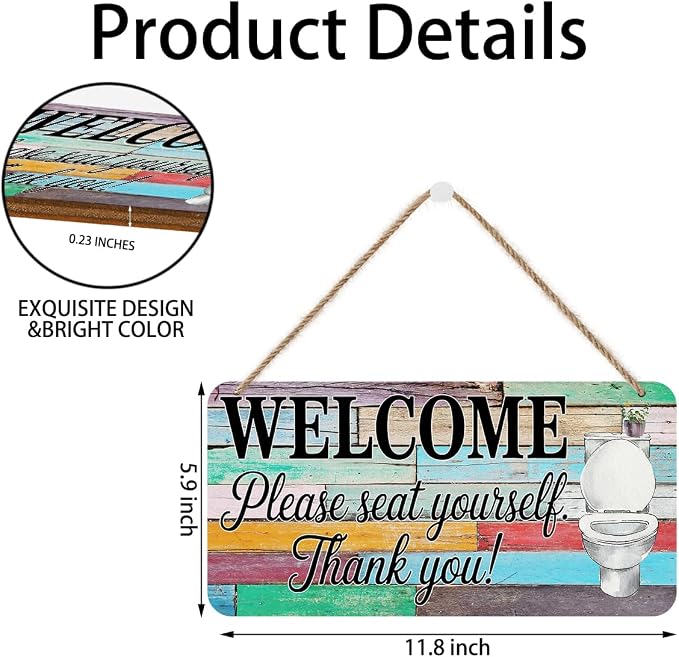 Funny Bathroom Hanging Wooden Wall Sign Decor, Please Seat Yourself Wood Sign - Image 5