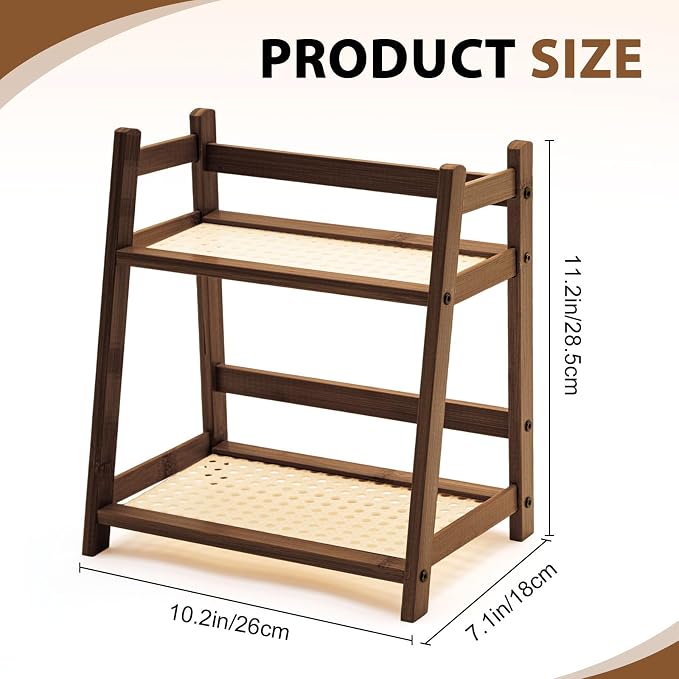 Yalikop 1 Pcs 2 Tier Matcha Station Shelf Bamboo Coffee Mug Stand Countertop - Image 3