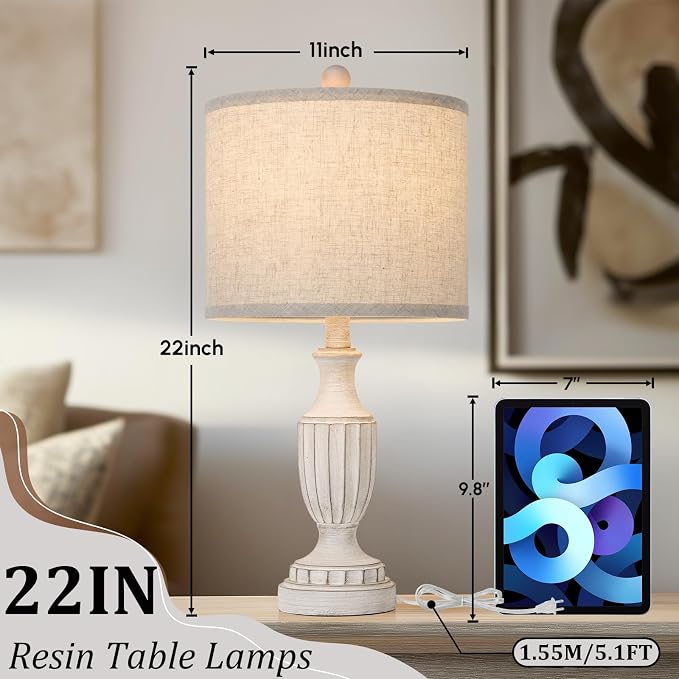 TOBUSA 22“ Farmhouse Table Lamps Set of 2, Antique Bedside Desk Lamps - Image 2