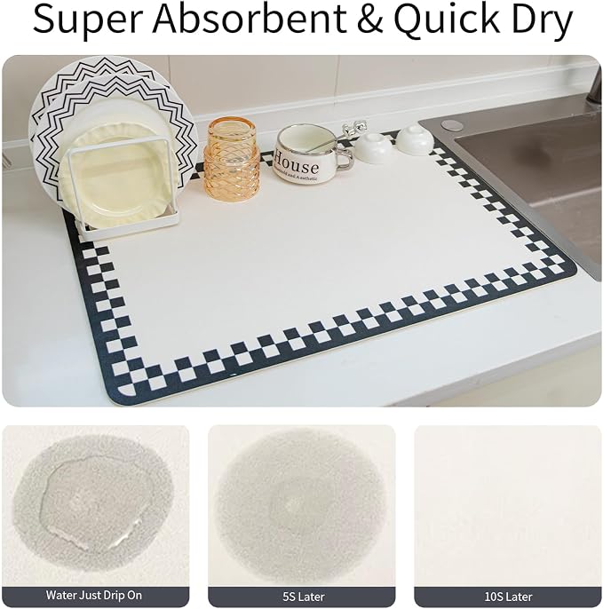 Drying Mat Kitchen Counter 24''x16'' Non-slip Coffee Mat Dish Drying Mat Fits - Image 5