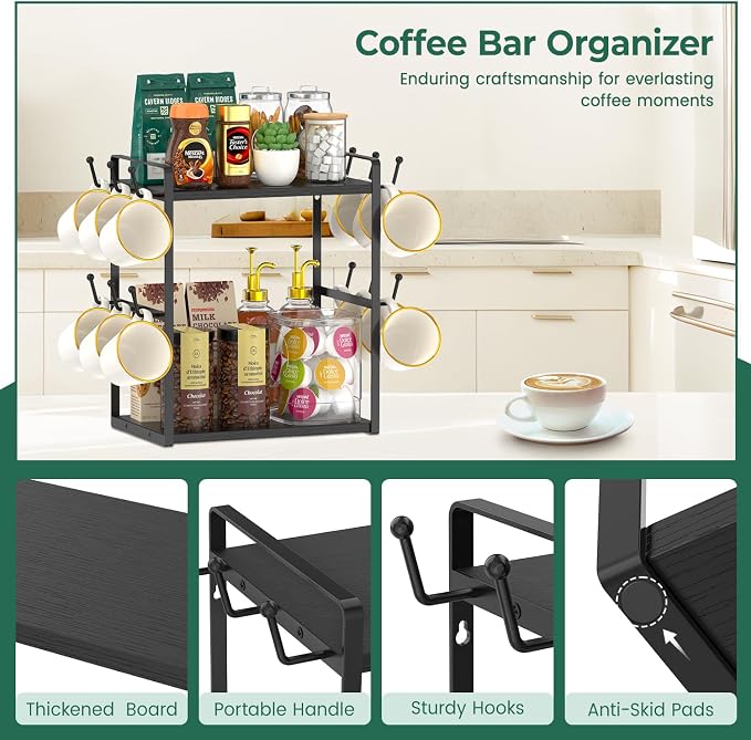 EsLuker.ly 2 Tier Coffee Mug Holder Station Bar Organizer Countertop, Mug Cup - Image 4