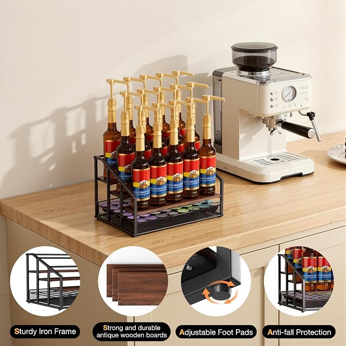 kimilus Coffee Syrup Rack Organizer, 4-Tier 12 Bottle Syrup Rack - Image 5