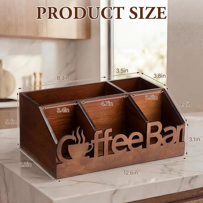 Coffee Station Organizer for Counter Wood Countertop Accessories Organizer - Image 2