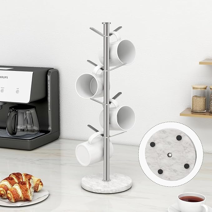 Gypie Marble Mug Holder Tree, 8 Hooks Brushed Nickel Coffee Cups Stand - Image 7