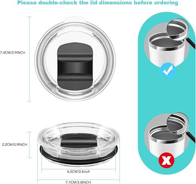 10 oz Wine Tumbler Lid Replacement, 2 Pack Magnetic Slider Cup Lids Compatible - Image 7