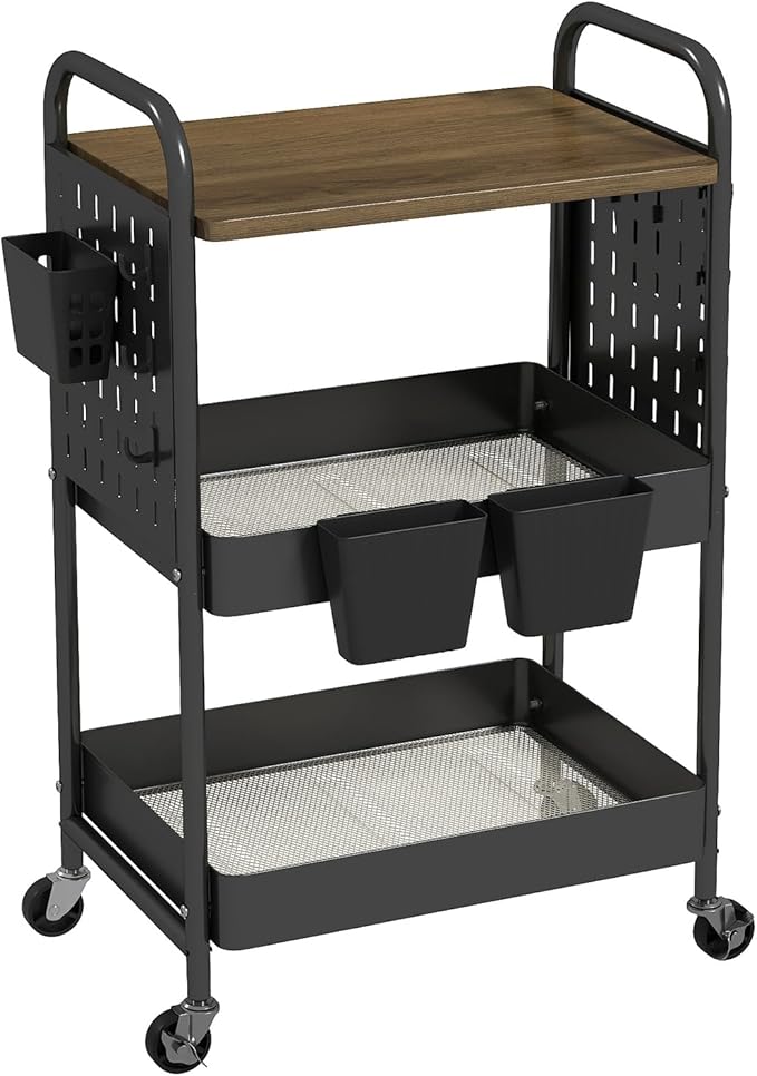 danpinera 3 Tier Rolling Cart, Metal Storage Cart by danpinera