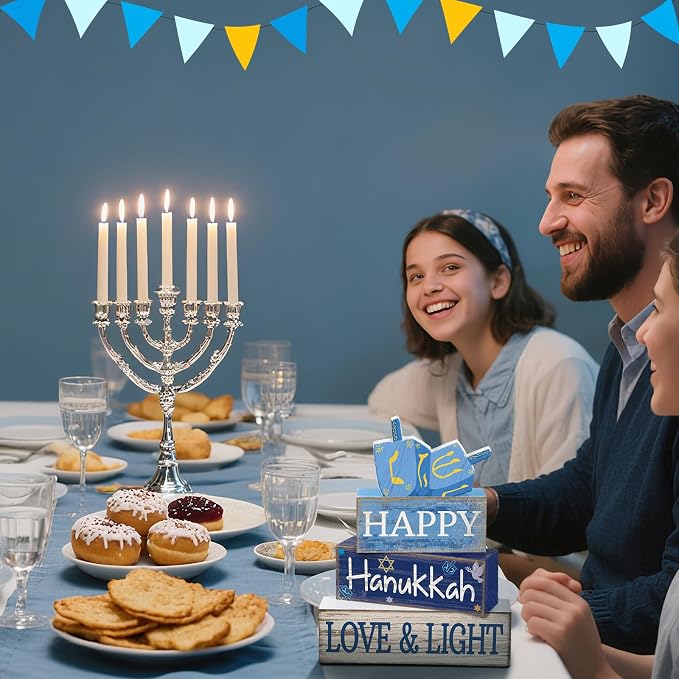 Lineshading 4 Pcs Hanukkah Table Decorations Chanukah Tiered Tray Decor Dreidel - Image 5