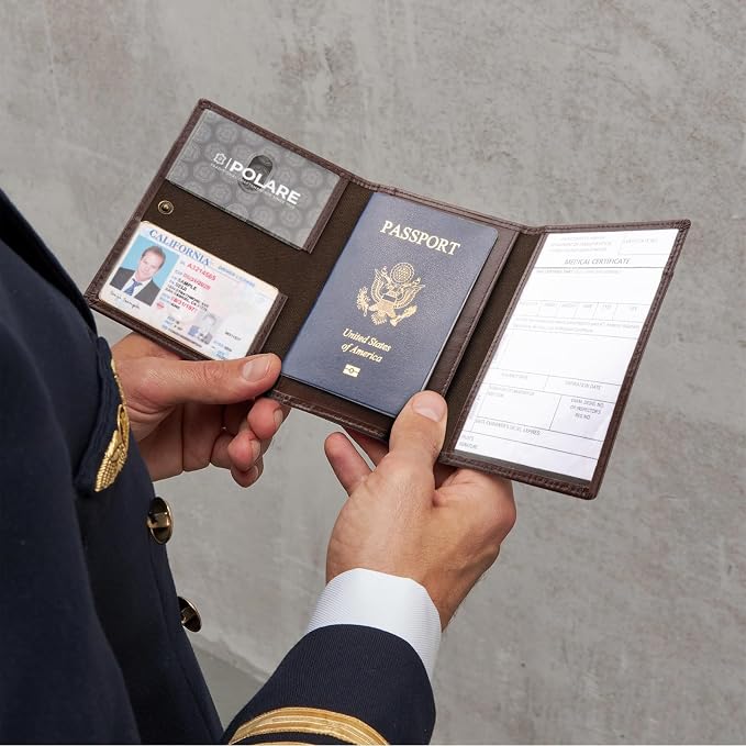 Polare Napa Leather Pilot Wallet Passport Holder RFID Blocking Tri-fold Travel - Image 2