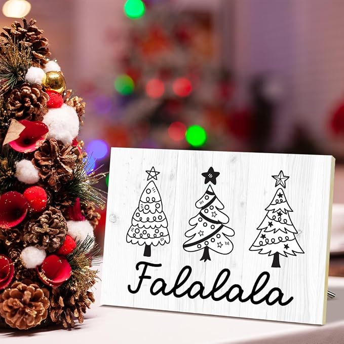 Falalala Merry Christmas Signs for Wall Decorations, Tree Wood Tabletop Decor - Image 4
