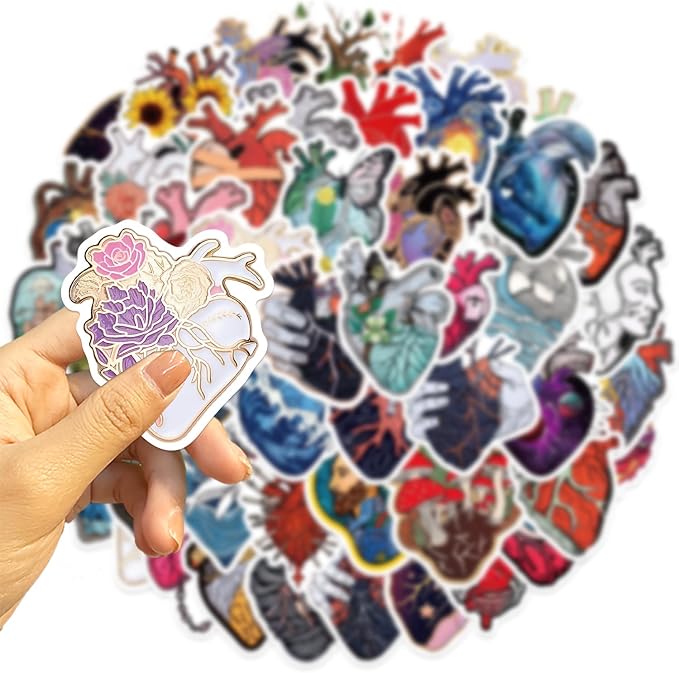 52Pcs Waterproof Anatomical Heart Stickers Pack, Unique Creative Heart Themed - Image 2
