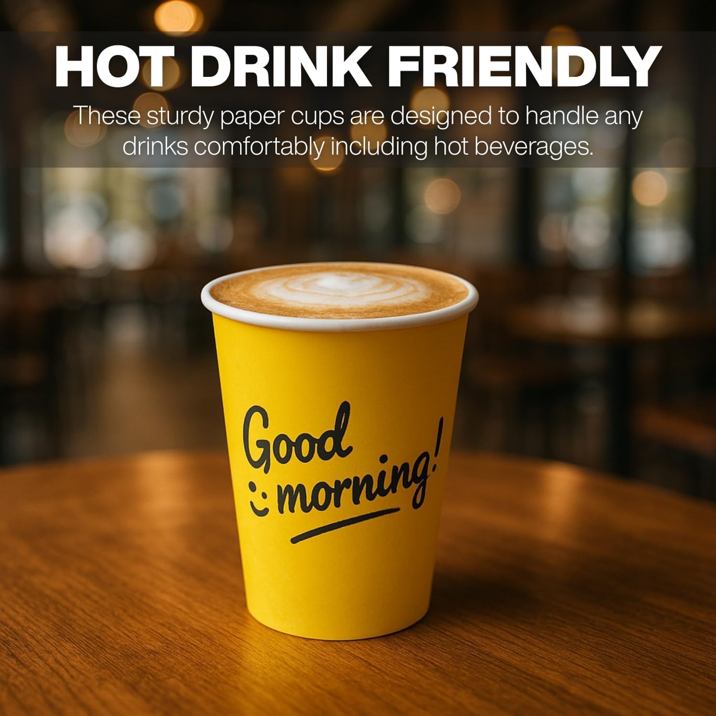Smygoods Disposable Coffee Cups with Lids, To Go Paper Hot Cups, Good Morning Design (12 OZ, 100 Count) For Hot Beverages, Coffee, Tea, Espresso, Cocoa - Vasos Para Cafe