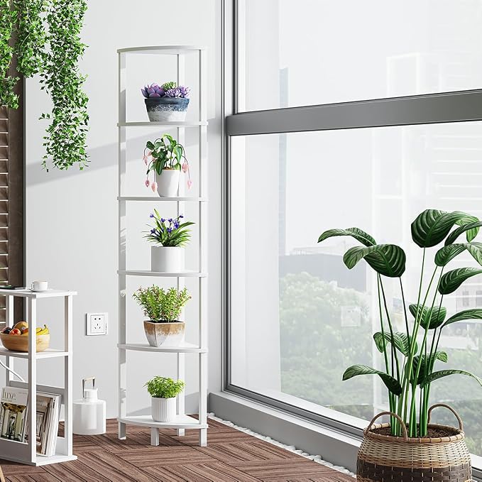 VIMBER Corner Shelf, 6-Tier Corner Bookshelf, Industrial Corner Ladder Shelf - Image 8