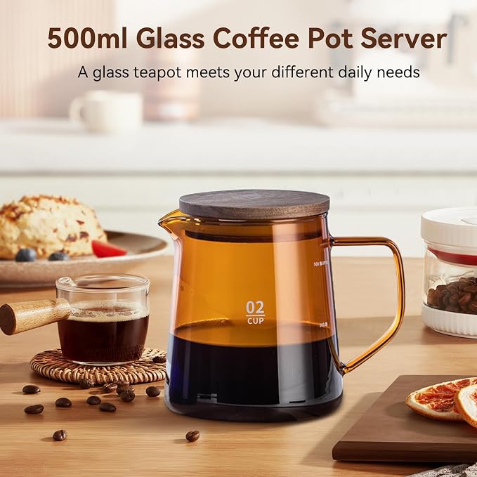 Small Glass Carafe, 16.9oz Glass Coffee Server Manual Pour over Coffee Beaker - Image 6