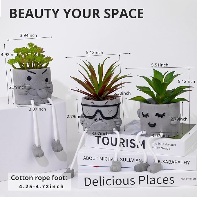 Set of 3 Artificial Succulents Potted Plants Faux Succulents Desk Decoration - Image 2