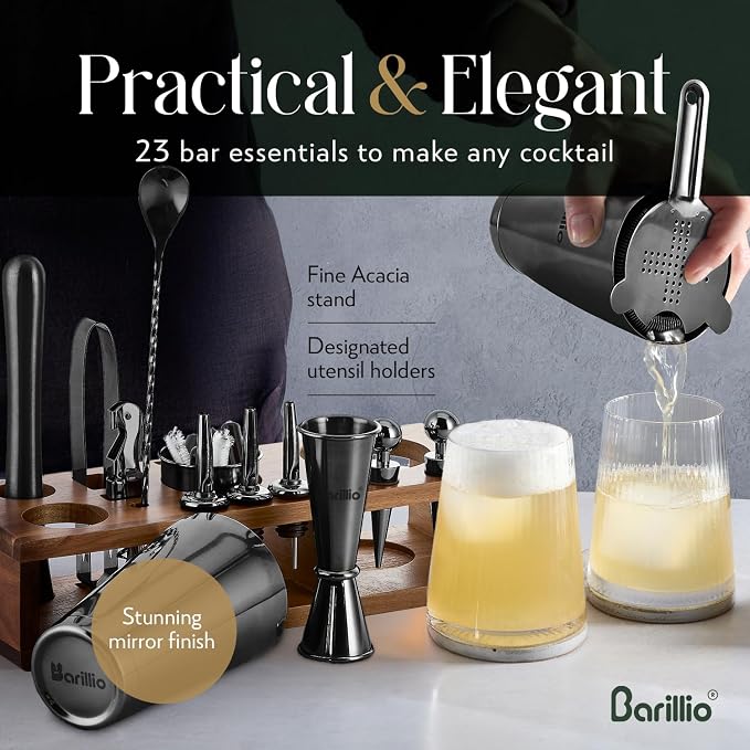 Barillio Black Bartender Kit – 23-Piece Stainless-Steel Cocktail Shaker Set - Image 5