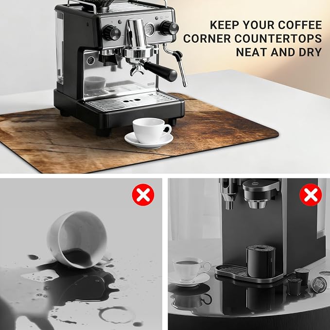 Small Coffee Mat 19x12 Inch, Wood Grain Coffee Counter Mat, Absorbent Hide - Image 5