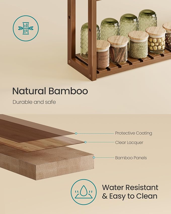 SONGMICS Bamboo Bathroom Shelf, 3-Tier Adjustable Plants Rack, Wall-Mounted or - Image 6