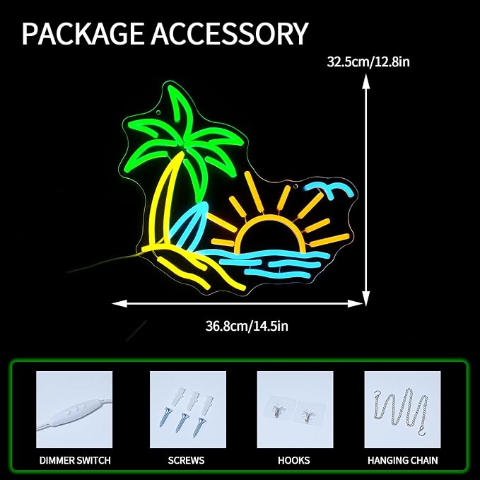 Tropic Neon Sign for Wall Decor Dimmable Coconut Tree Led Light Signs Summer - Image 3