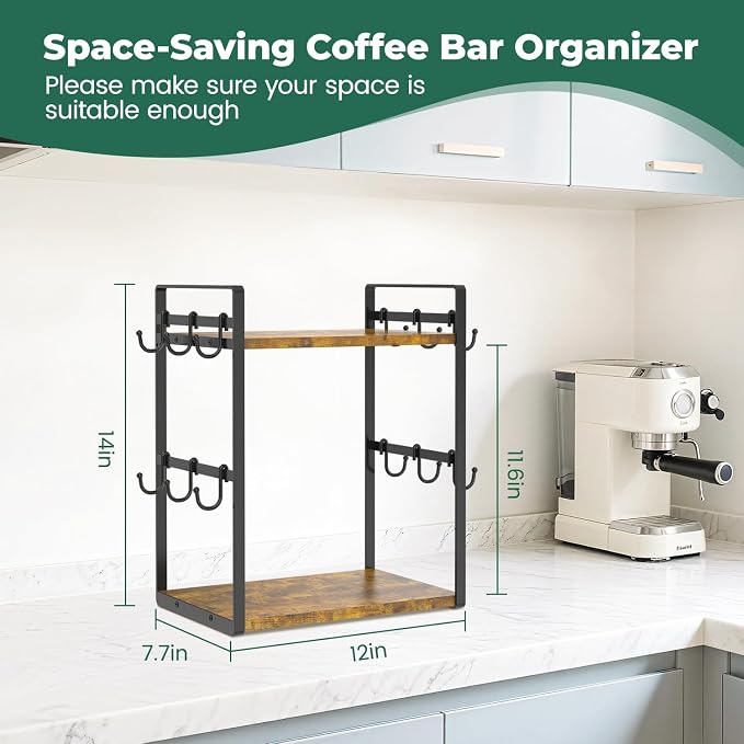 EsLuker.ly 2 Tier Coffee Mug Holder Station Bar Organize Countertop, Mug Cup - Image 2