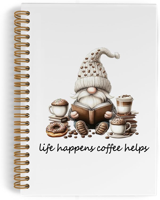 Funny Coffee Gnomes Spiral Notebook, Coffee Lovers Gifts Journal Notebook by QLMX