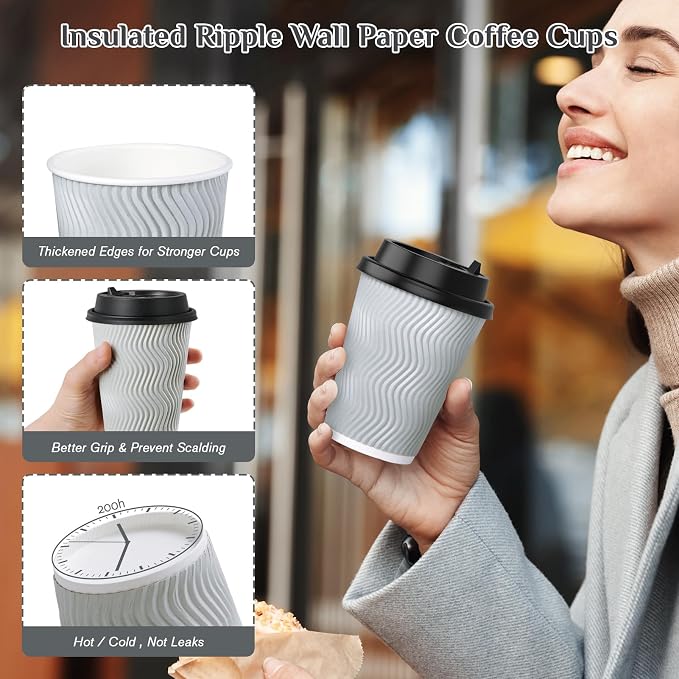 MUCHII 12 oz Disposable Coffee Cups, Hot Chocolate, and Drinks - Image 5