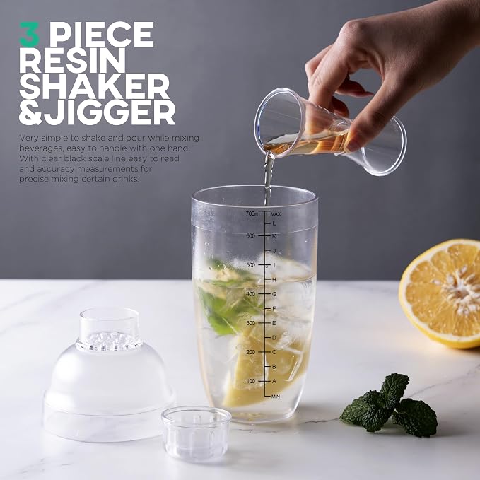 Homestia 4 Pack Plastic Cocktail Shaker Jigger Set, 700ml Clear Boston Shaker - Image 4