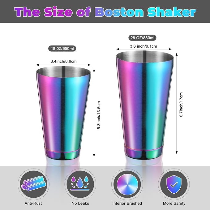 Sabary 6 Pcs Cocktail Shakers Professional Bar Shaker Boston Set Stainless - Image 2