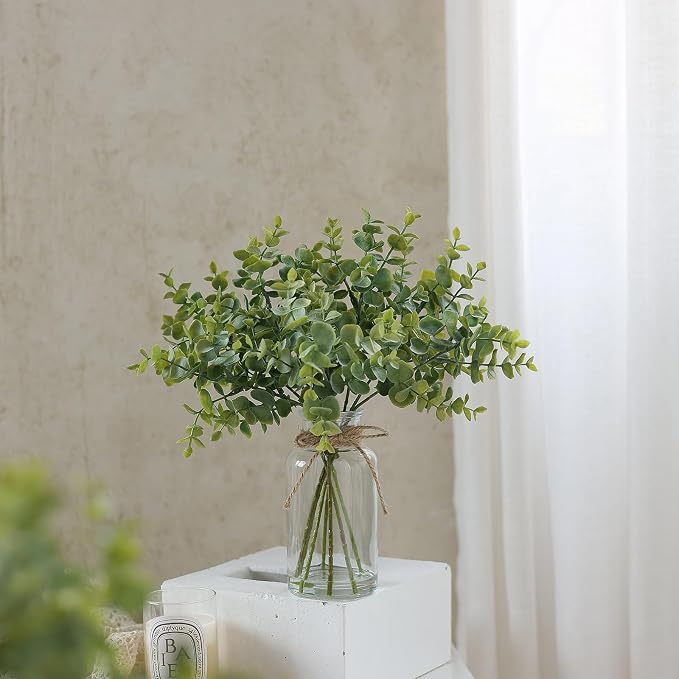 Zheart Fake Eucalyptus Stems in Glass Vase - Image 9