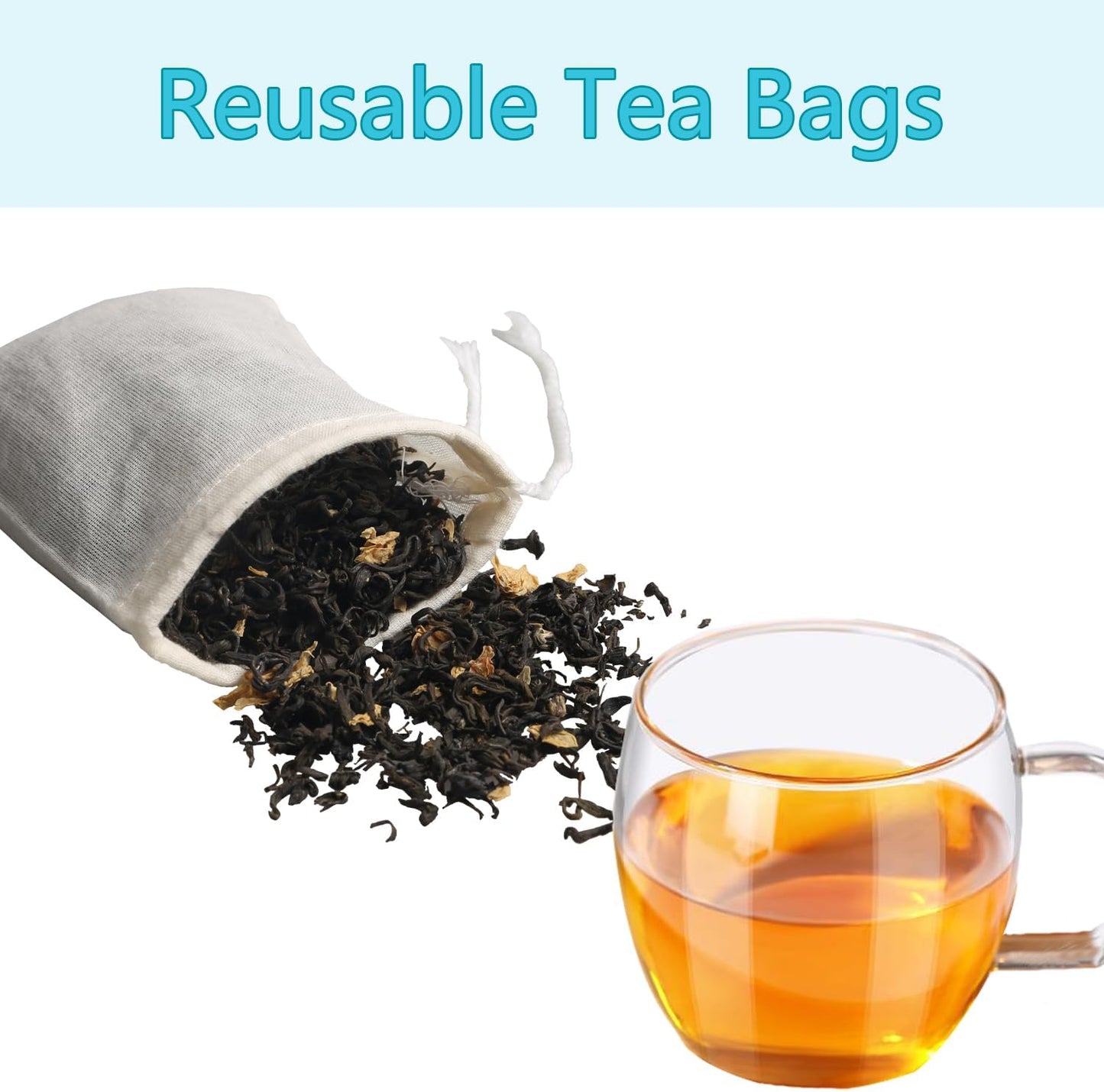 Eketirry Spice Bags, 10pcs Reusable Empty Tea Bags, Muslin Strainer Bags, Soup Bags for Cooking, Natural Cotton Fine Mesh Cheesecloth Bags for Cold Brew Coffee(4 x6Inch)