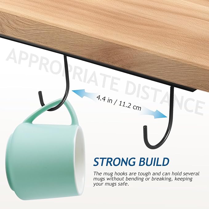 PRETYZOOM Mug Hook Under Cabinet Cup Holder Organizer Rack Space Saving Coffee - Image 6