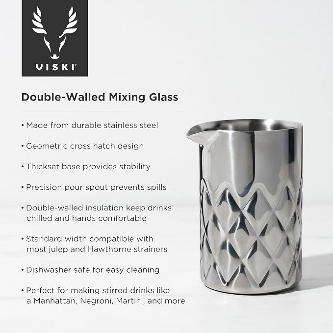 Viski Double Walled Stainless Steel Cocktail Mixing Glass, - Image 2