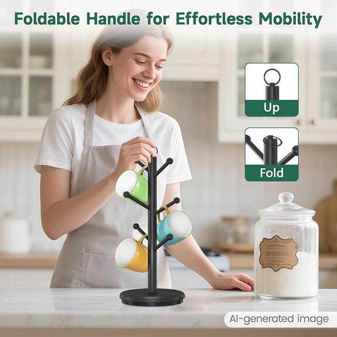 EsLuker.ly Mug Holder Tree Bamboo 360° Rotating Coffee Cup Display Rack - Image 5