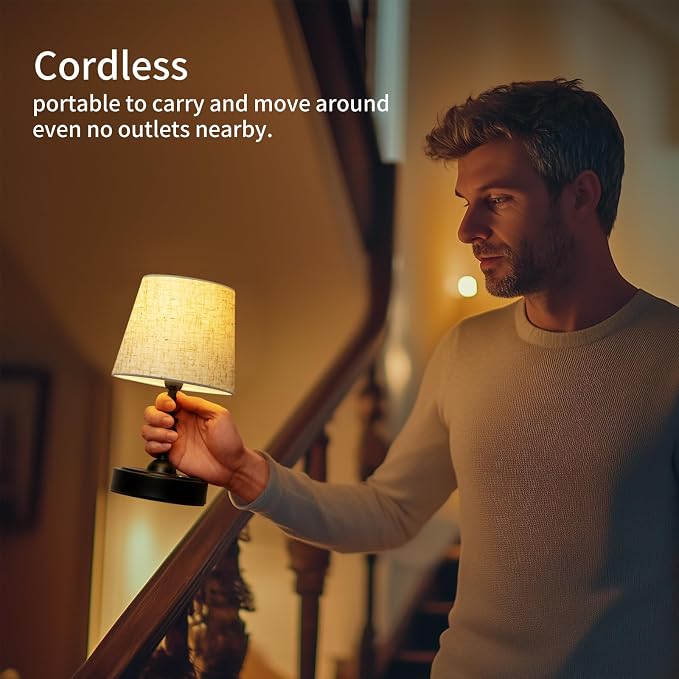 ONEWISH Small Cordless Lamp, Battery Operated Table lamp Dimmable, 4000mAh - Image 2