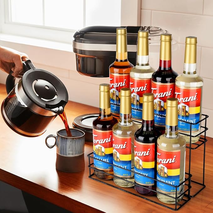 kimilus 8 Bottle Capacity Coffee Syrup Organizer 2 Tier Coffee Syrup Stand Shelf - Image 5