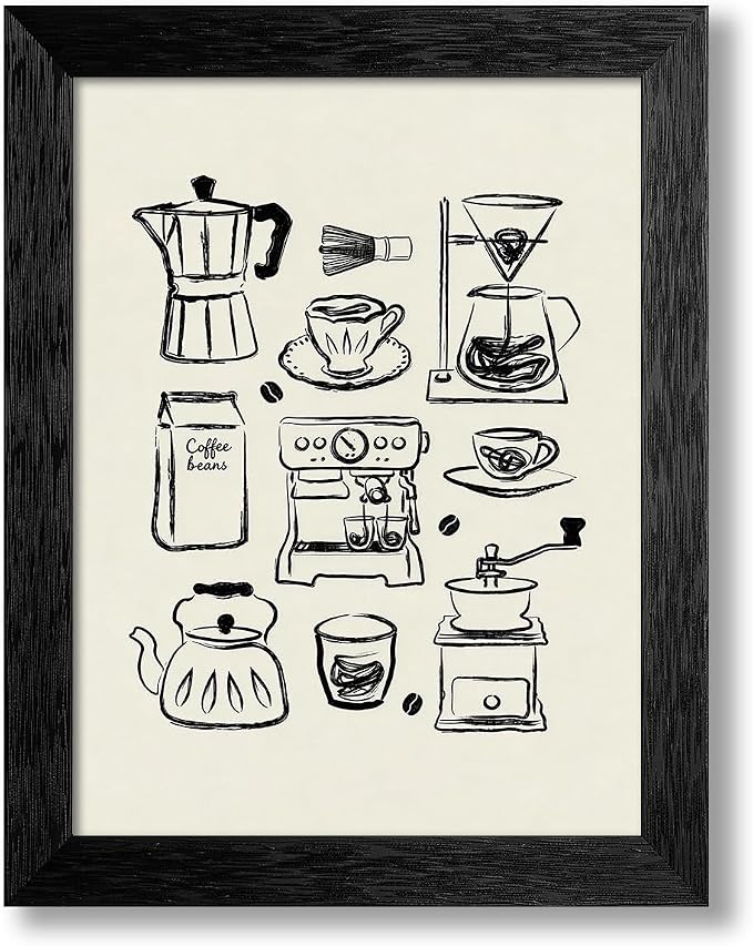 Black Framed Modern Kitchen Wall Art 12x16 inch Black and White Minimalist by Unknown